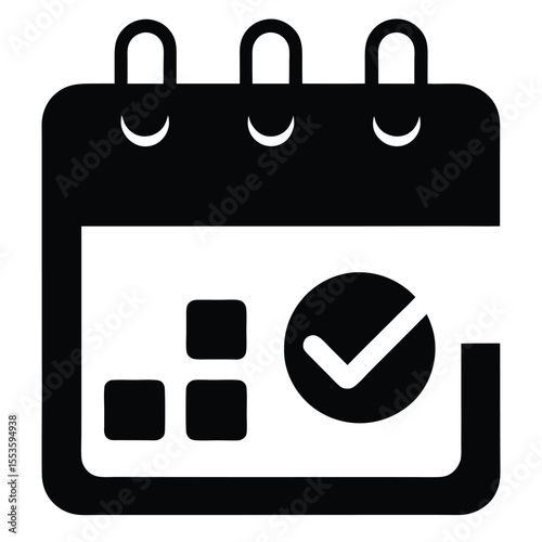 Calendar Icon with Checkmark: A minimalistic representation of a calendar, adorned with a checkmark, symbolizing the completion of an appointment or a task, perfect for your design assets.