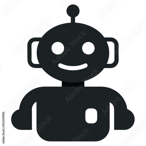 Simple Robot Icon: An uncomplicated silhouette of a friendly robot, perfect for representing AI, technology, and the future.
