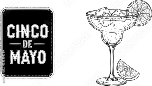 Margarita Glass with Lime Slice – Classic Tequila Cocktail Vector for Cinco de Mayo
