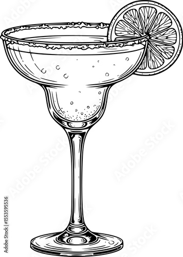 Margarita Glass with Lime Slice – Classic Tequila Cocktail Vector for Cinco de Mayo
