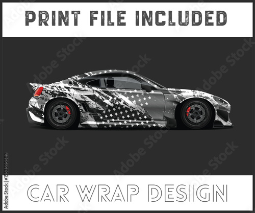 Print File Included Car Wrap Design with American Flag Theme