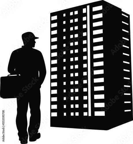 courier near high rise apartment silhouette