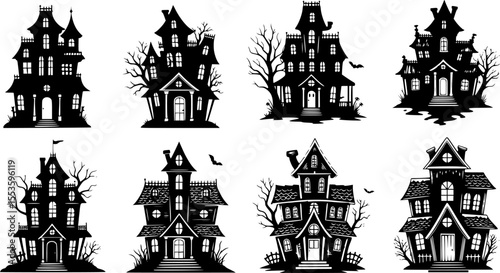 A set of haunted house silhouette vector for Halloween
