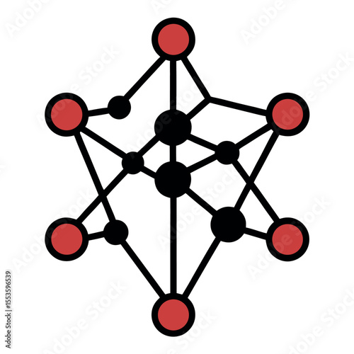 3D molecular structure showing connected atoms and network spheres