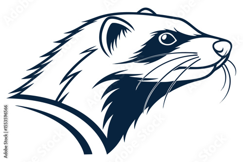 Detailed weasel mascot shows strong facial features and an artistic expression in monochrome