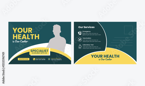 Creative Medical health care post card template design.