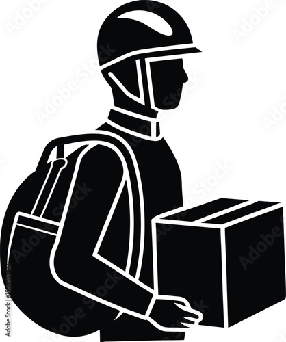 delivery guy with helmet and bag silhouette