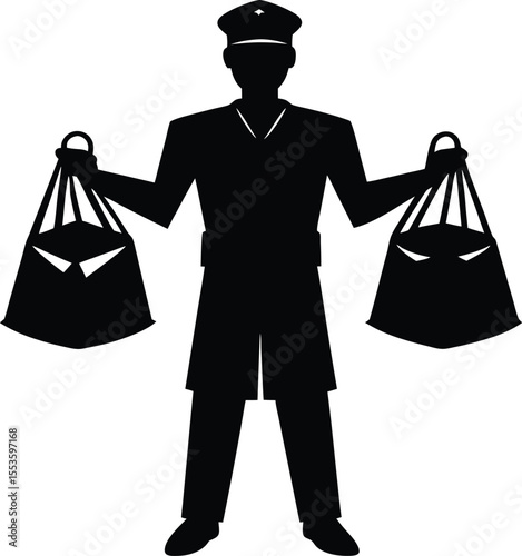 delivery man with two food bags silhouette