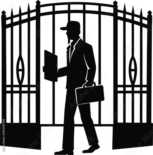delivery man at security gate silhouette
