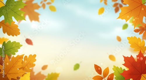 Autumnal Leaves Frame a Clear Sky with Falling Foliage and Warm Colors