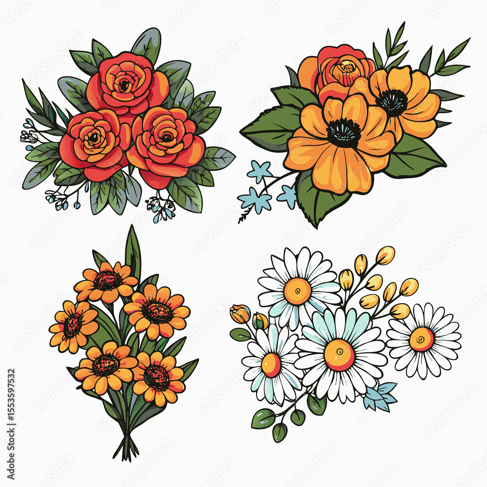 set of flowers set of flowers