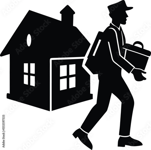 food courier approaching house silhouette