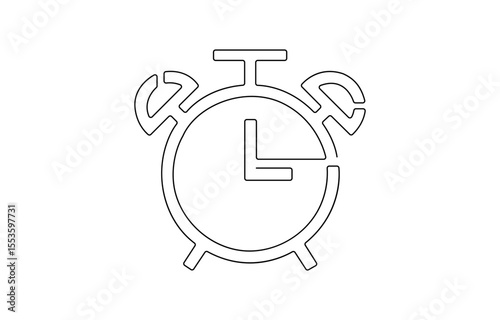 Alarm clock in continuous one line drawing. Single line art draw of vintage alarm clock. Editable vector, Alarm clock continuous line art. Editable outline.