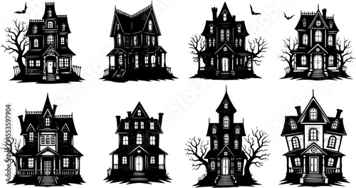 A set of haunted house silhouette vector for Halloween
