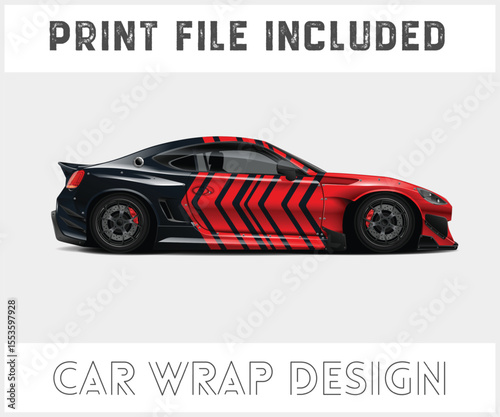 Red and Black Car Wrap Design Print File Included