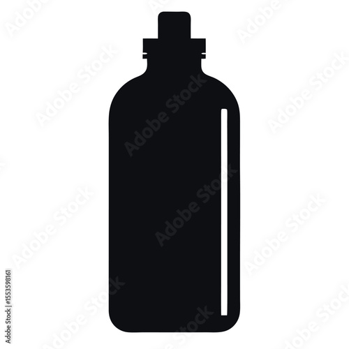 Black wine bottle isolated on white background with blank label and reflective surface