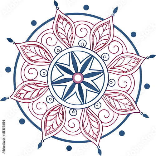 Intricate Mandala Design: An intricate mandala design, a visual symphony of spiraling patterns and symmetrical beauty, adorned with stylized leaves and an eye-catching star.