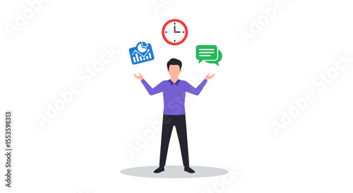 A person juggling time, messages, and a calendar, representing multitasking.