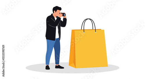 A person is taking a picture of a large shopping bag.