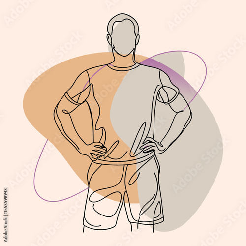 Abstract Line Art Man Beige Tan Gray Purple Background Minimalist Illustration vector