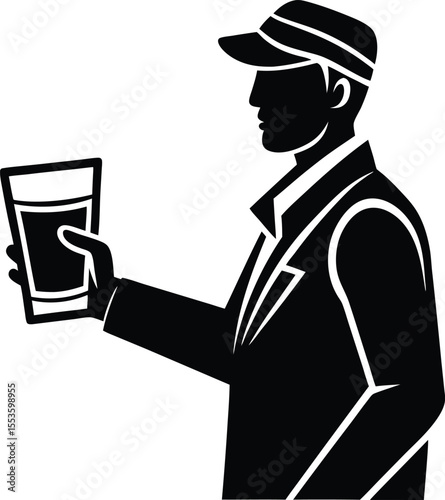 delivery guy handing drink cup silhouette