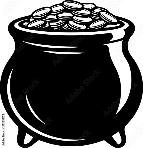 Pot of Gold Vector Illustration – Symbol of Wealth, Fortune, and Luck
