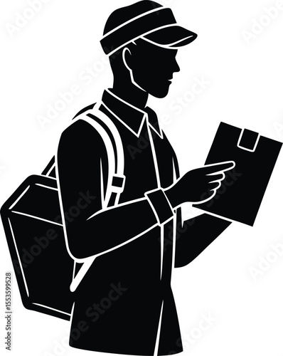 delivery man checking gps silhouette