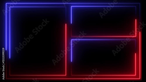 glowing neon red blue color square rectangle picture frame icon animation shape frame rotation footage round border frame movement photo frame neon box sign symbol with black background