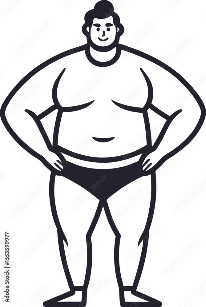 Fototapeta premium Large Man Standing Black Outline Illustration Simple Design Sumo Wrestler obese overweight