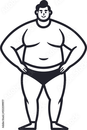 Large Man Standing Black Outline Illustration Simple Design Sumo Wrestler obese overweight