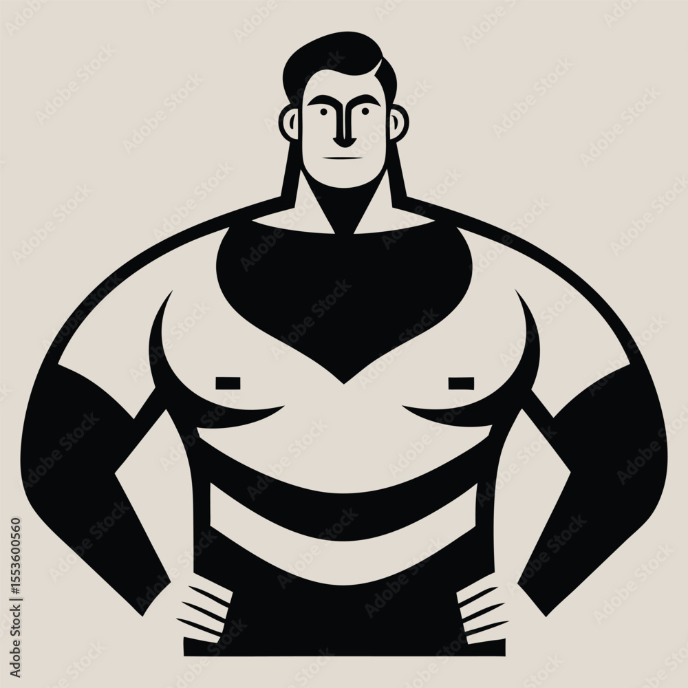 Fototapeta premium Strong Muscular Man Black White Graphic Art Portrait Illustration bodybuilder athlete