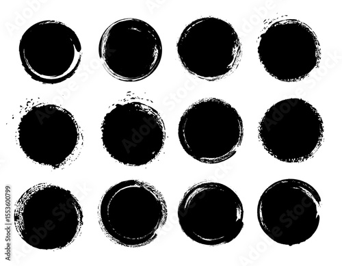 Black grunge round shapes brush strokes