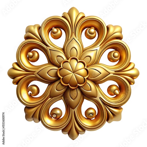 Golden floral decoration isolated on white background