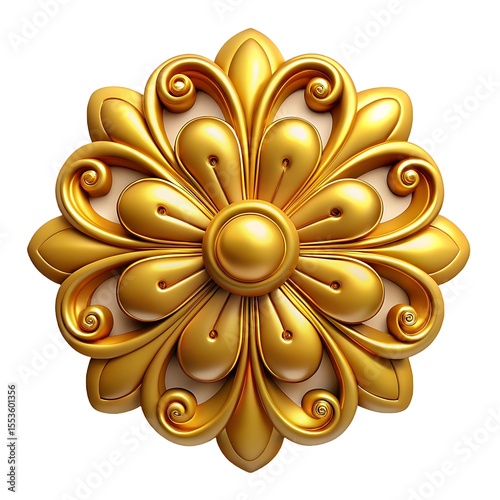 Golden floral ornament isolated on white background