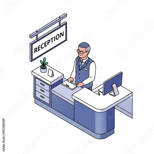 Hospital reception desk icon for medical assistance.