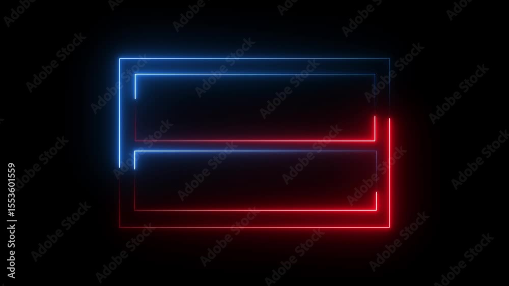 glowing neon red blue color square rectangle picture frame icon animation shape frame rotation footage round border frame movement photo frame neon box sign symbol with black background