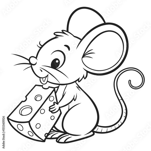 Tiny Mouse a tiny mouse holding a piece of cheese, with large ears and a curly tail