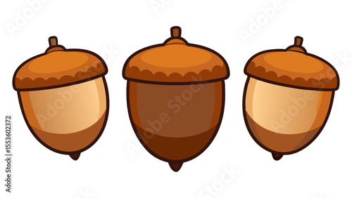three cartoon acorns in varying brown shades vector illustration of ice cream