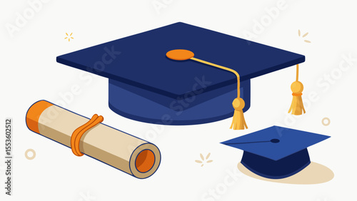 graduation cap and diploma illustration of three light blue books, one open and two closed, arranged in a semi-circ isolated on a white background