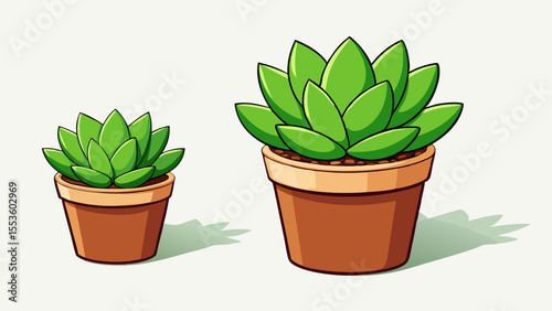 casting soft shadows on a light beige background cactus in flowerpot cut out.