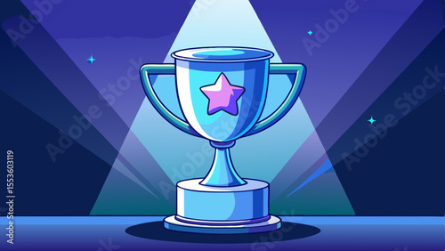 blue  trophy cup with pink star dramatic lighting championship victory illustration design.