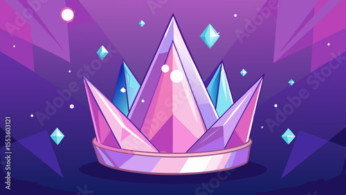 glowing crystal crown with geometric facets purple background magical royalty illustration abstract vector background