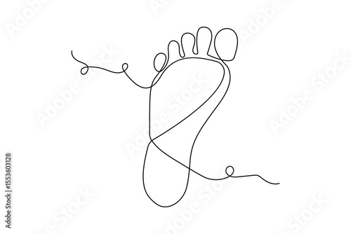 Single line sketch of a human foot sole isolated outline in minimalist style