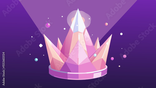 glowing crystal crown with geometric facets purple background magical royalty illustration