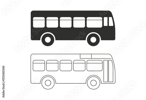 Two stylized bus icons one solid black and one outlined in white