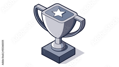 a simple isometric silver star trophy silver trophy cup isolated on white background.