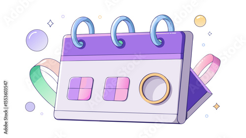 a cute purple calendar with ribbons and sparkles vector calendar icon isolated background.
