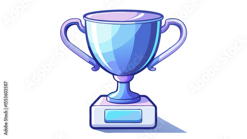 shiny blue and silver award trophy illustration trophy cup isolated on white background