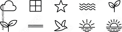  Nature Icons - Cloud, Plant, Bird, Sun, Waves, and More for Graphic Resources