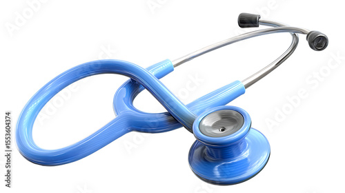 Stethoscope, 3d rendering blue stethoscope isolated on white background. Cartoon plastic style icon